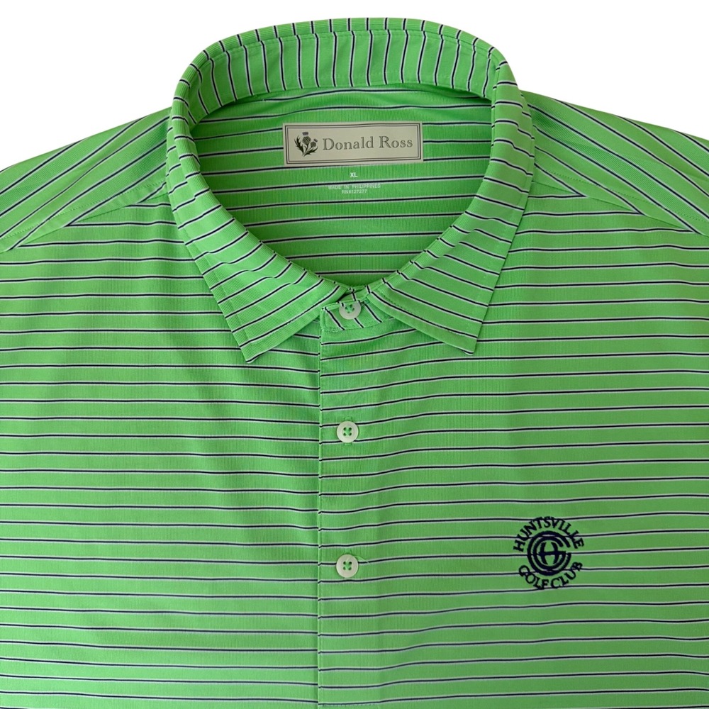 Donald Ross Polo Shirt Mens XL Green Striped Huntsville Golf Club Short Sleeve
